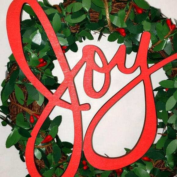 NWOT- Boxwood Wreath with Joy, 8" - Picture 2 of 6